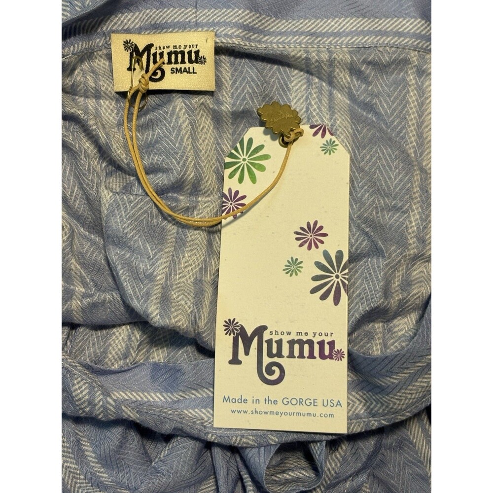 Show Me Your Mumu Siren Wrap Skirt Small NWT Sidewalk Stripe Periwinkle Challis - Picture 4 of 6
